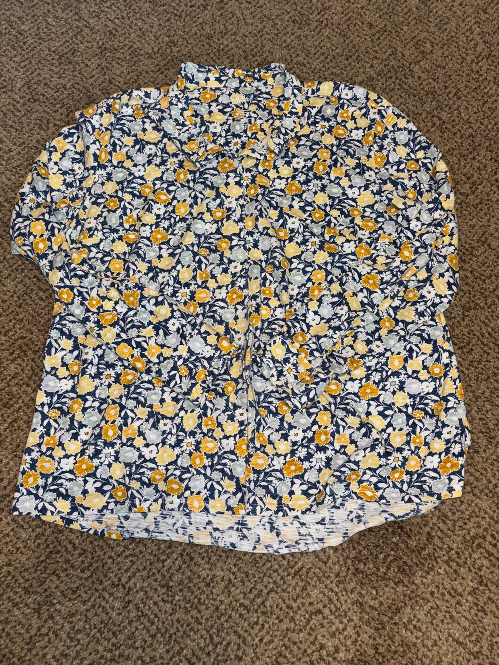 Croft & Barrow Navy Floral Shirt with Yellow & White Blooms